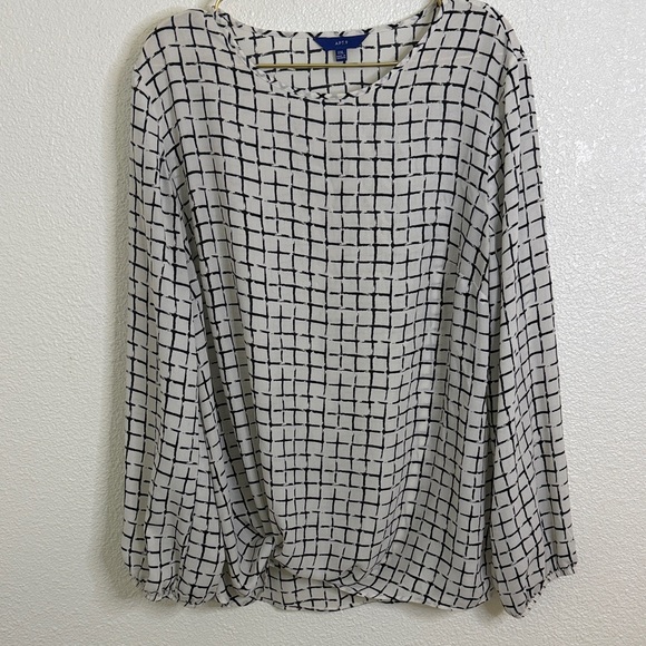 Apt. 9 Black and White Checkered long sleeve Blouse- Size XXL - Picture 1 of 5